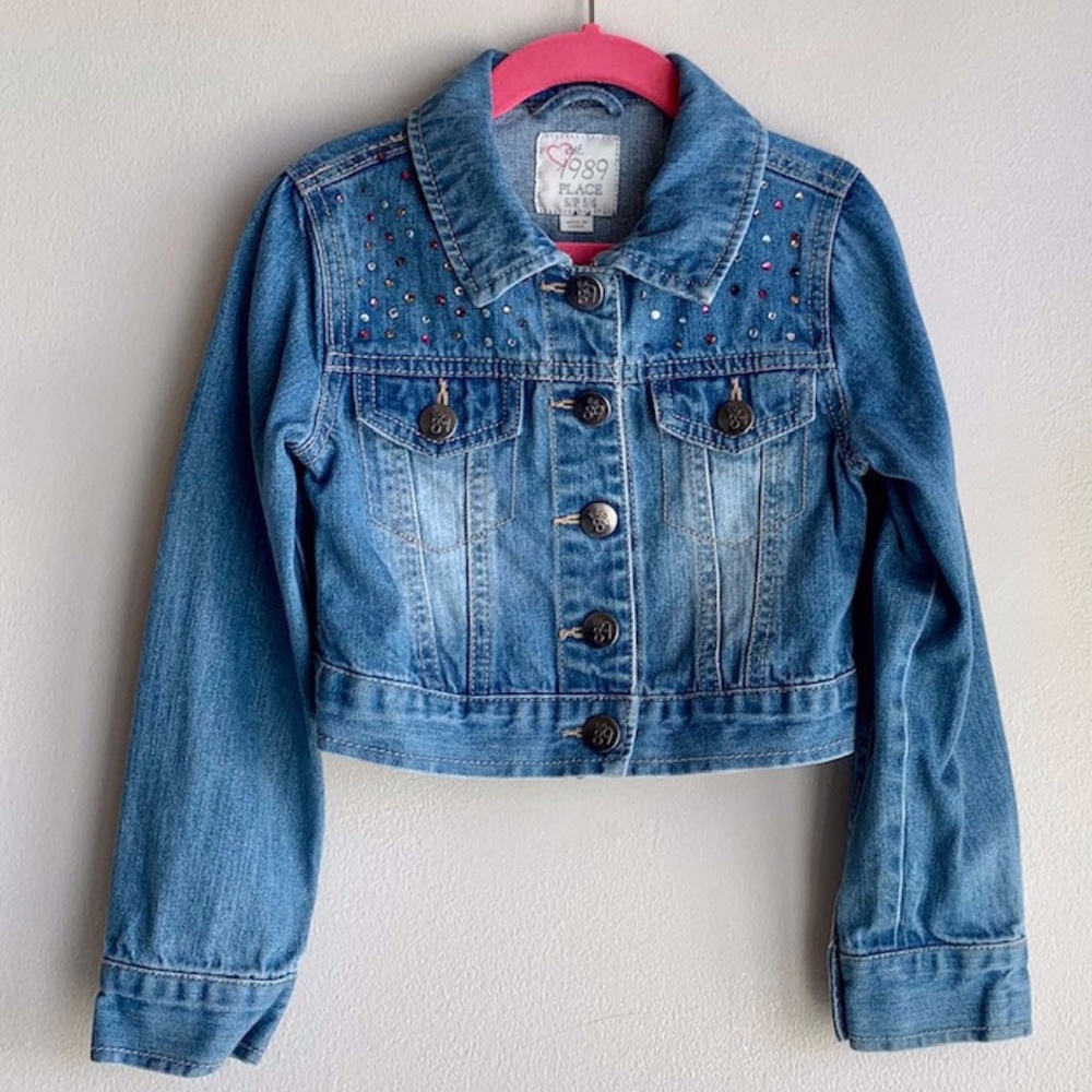 Children's Place Girls Denim Jacket with Gems SIZE S/P 5/4
